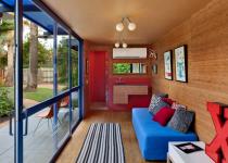 Low Impact Container Studio in Texas.  Recycled, green, sustainable shipping container home.