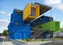 Box Office.  A Shipping Container Prefab Sustainable Green Office Building.  Mid-rise Shipping Container Architecture.
