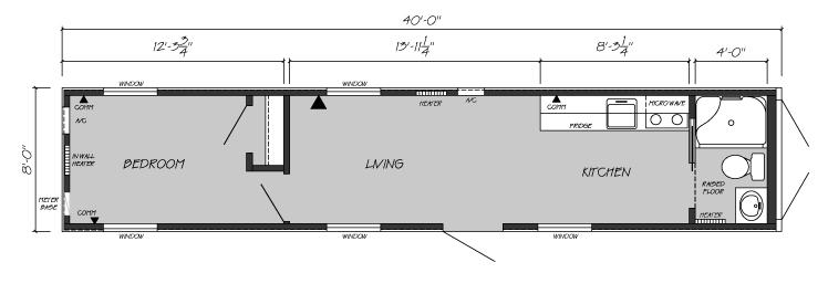 One Bedroom, One Bath Shipping Container Home Floor Plan
