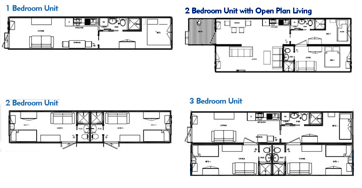 Selection of one, two, and three Bedroom Shipping Container Home Floor Plans