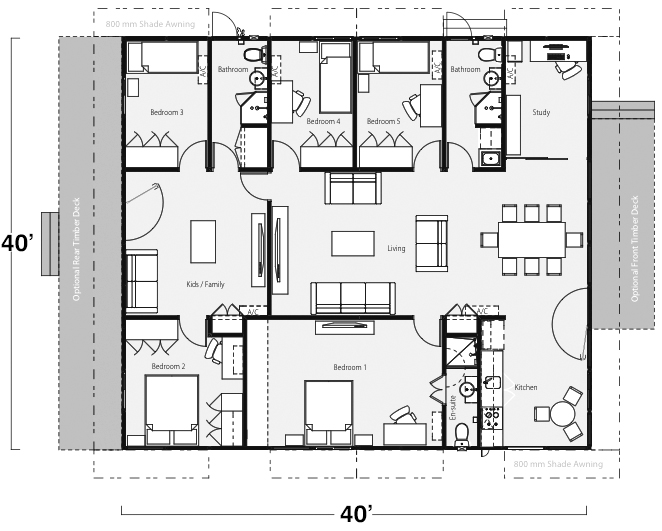 Five Bedroom, Three Bath Shipping Container Home Floor Plan
