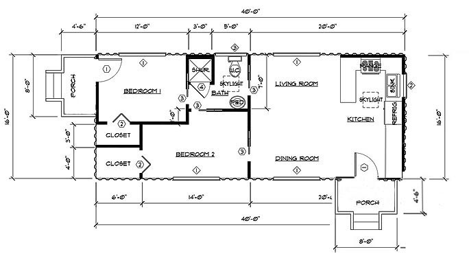Two Bedroom, One Bath Shipping Container Home Floor Plan
