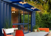 Low Impact Container Studio in Texas.  Recycled, green, sustainable shipping container home.